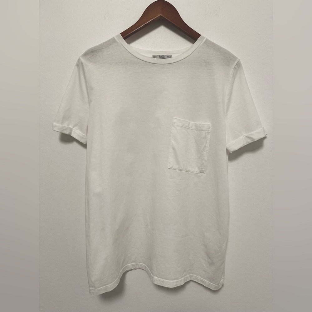 Zara Classic 100% Cotton White Short-Sleeved T-Shirt SIZE M